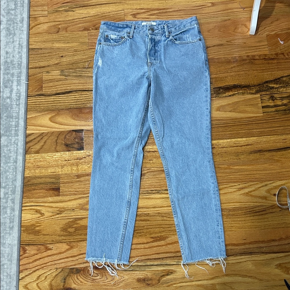 GRLFRND Light Blue High-Rise Cropped Straight Jeans